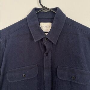Saturdays New York City Navy Button-Front Shirt Jacket flannel